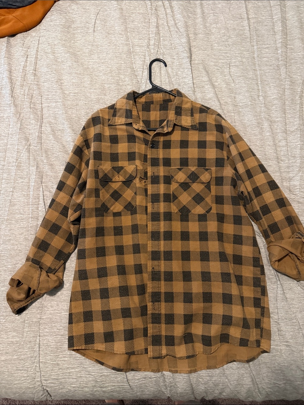 Men's Vintage - Distressed Checked Flannel Shirt Jacket - Brown/Black